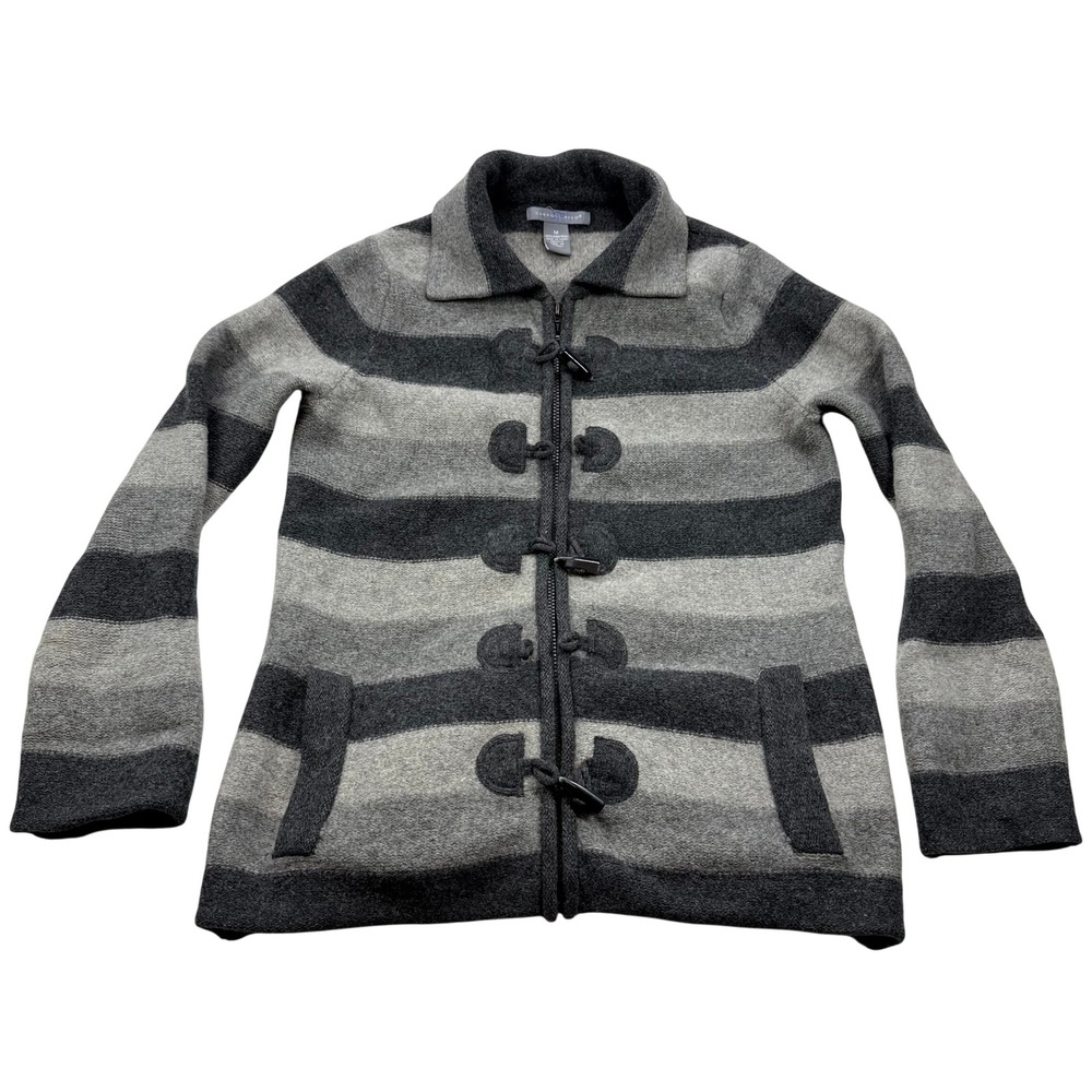 Carroll Reed Womens Grey Striped Boiled Lambswool Zip Front Toggle Cardigan M